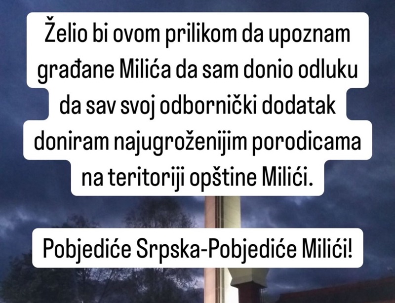 Marko Višković daje odbornički dodatak najugroženijim porodicama u Milićima